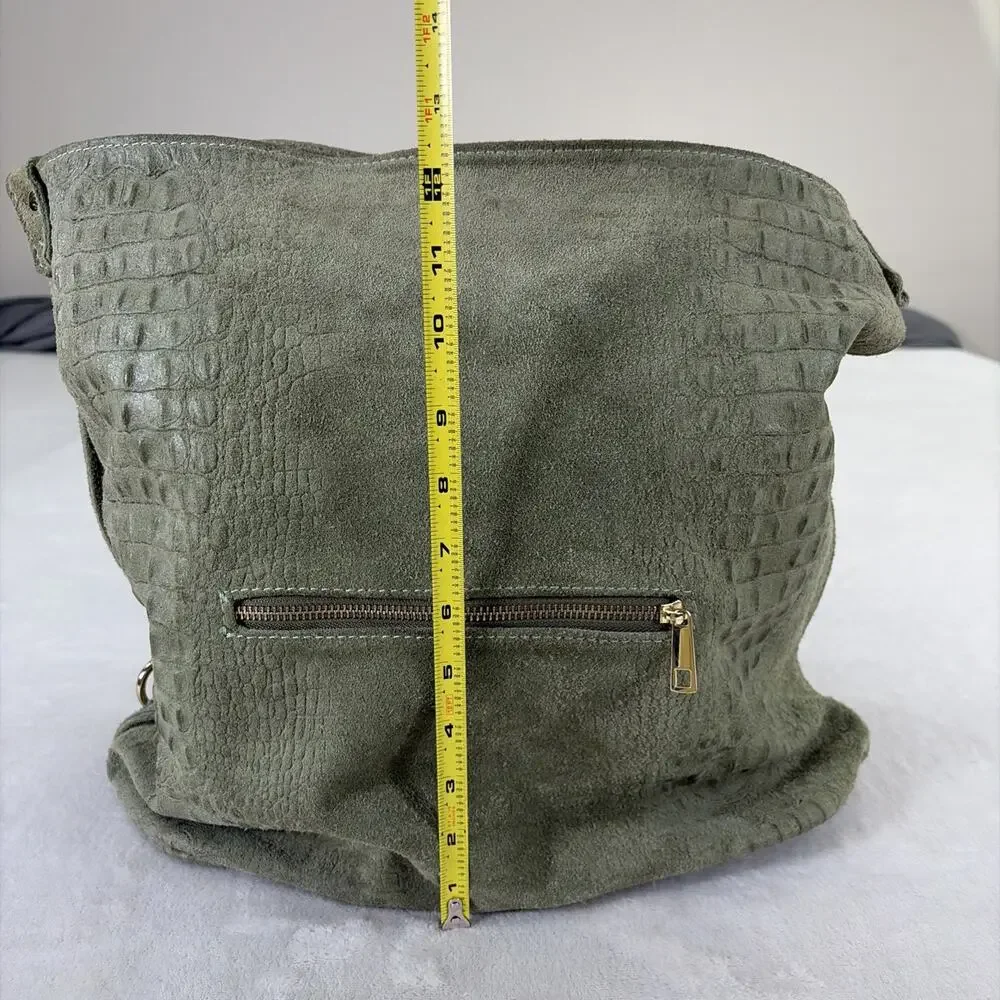 Borse In Pelle Made In Italy Genuine Leather Slouchy Shopper Shoulder Bag Green